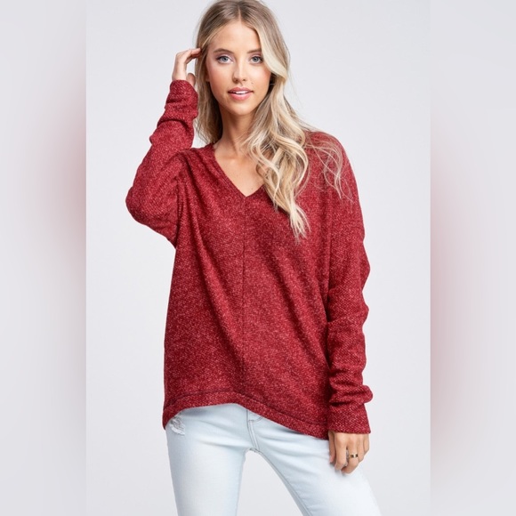 NWT White Birch High-Low Dolman Sleeve Knit Sweater, Burgundy - Picture 2 of 6